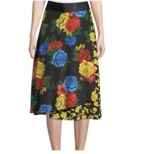 Alice + Olivia Nanette wrap Silk Mixed Floral Asymmetrical Midi Skirt Size 4